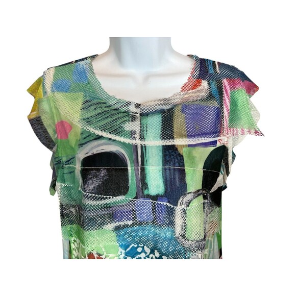 Impulse California Mixed Media Tiered Top  Size S  Abstract Print Wearable Art - Picture 6 of 9